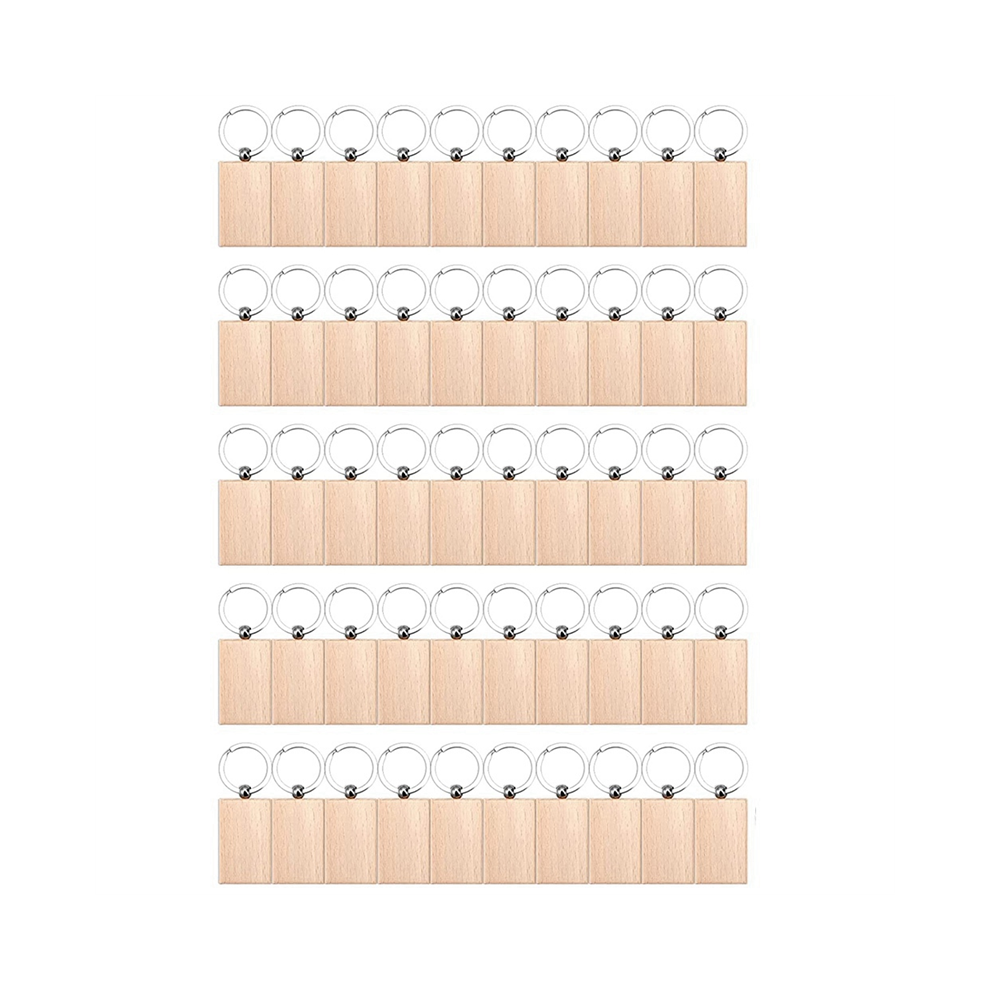 50Pcs Wood Keychain Blanks, Rectangular Engraving Blanks