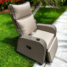 RATTAN RECLINER WICKER GARDEN OUTDOOR SUN LOUNGER LAZYBOY FURNITURE PATIO GREY