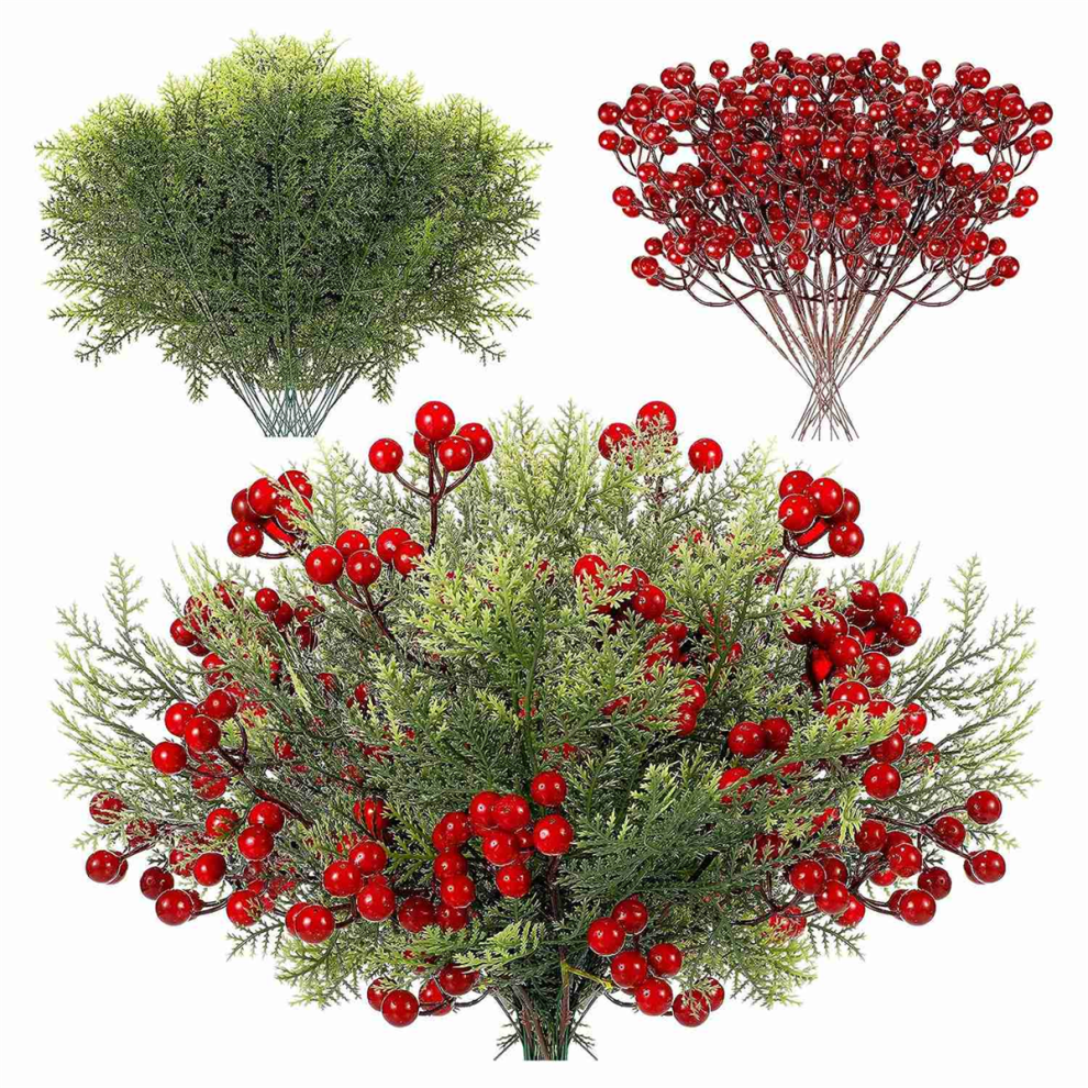 48 Branches de Faux CèDre Artificiel NoëL, Brins Artificiels Fausses Feuilles Pin, Pics Tiges Pin Pour NoëL