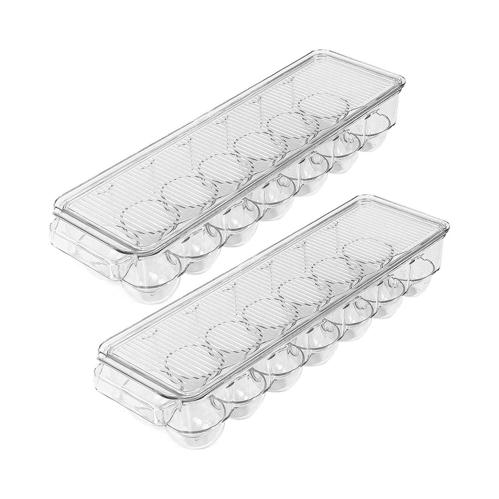 Boîte à œufs 14 avec couvercle et poignée, porte-œufs pour réfrigérateur, stockage d'œufs plateau (transparent, lot de 2)
