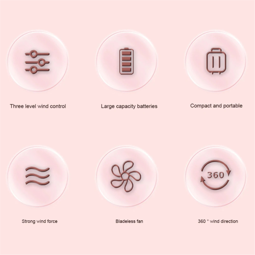 Portable Neck Fan Bladeless 3 Speeds USB Charging Pink 2