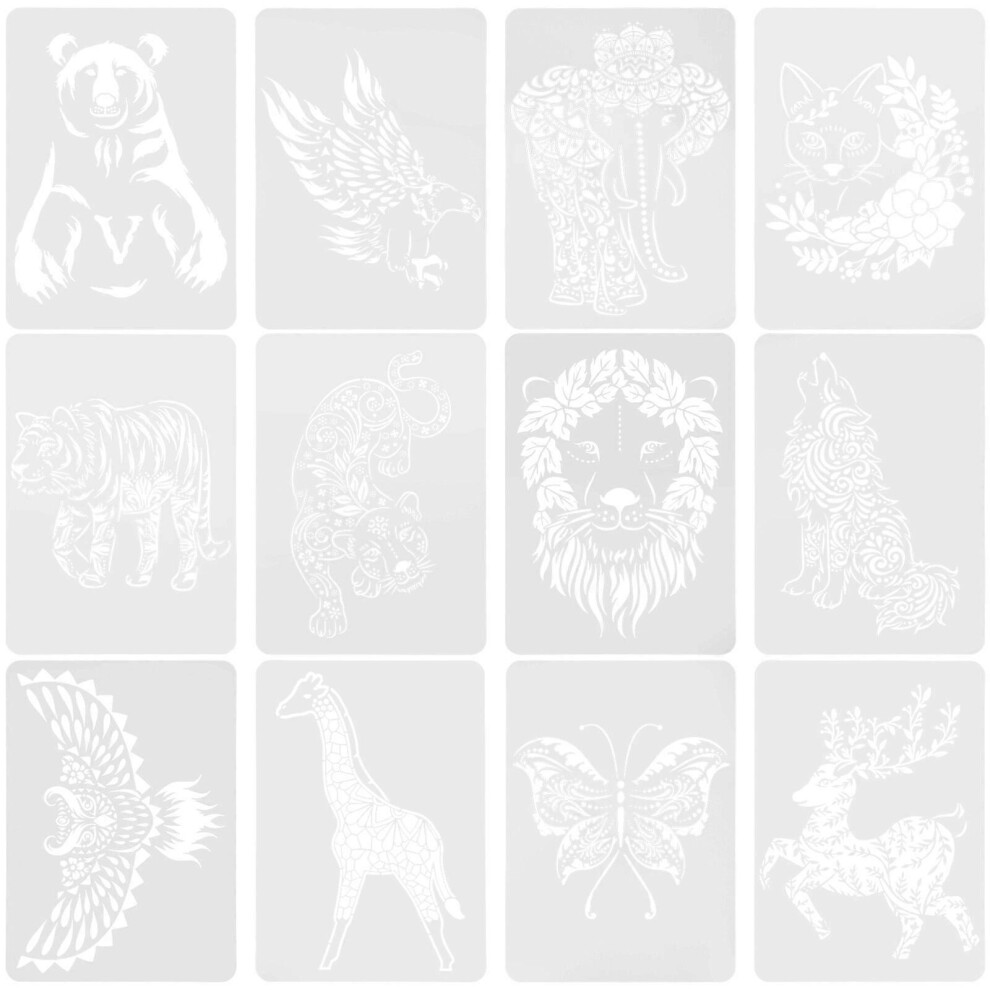 Kricely (As Show, One Size) 12Pcs Diy Painting Templates Animal Templates Crafts Drawing Templates Plastic Crafts Stencils