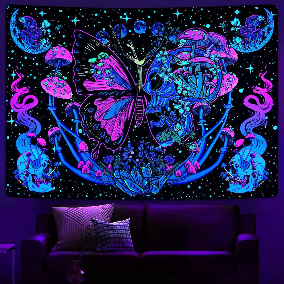 Konhill (As Show, One Size) Blacklight Moon Tapestry Trippy Galaxy Clouds Tapestry Tree Tapestry Uv Ocean Sea Wall Tapestry Colorful Starry Sky Tapestry Wall