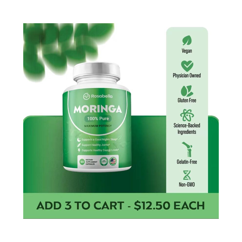 Rosabella Moringa Capsules (800mg) for Immune Support, Gut Health & Vitamins