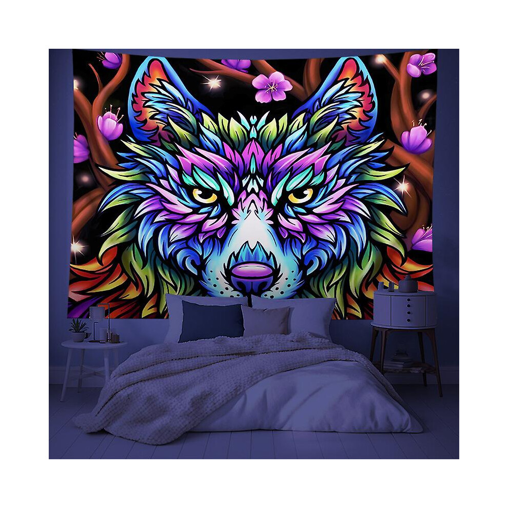 Konhill (As Show, One Size) Wall Hanging Colorful Space Wolf Art Blacklight Tapestry Poster Multi-Purpose Wall Blacklight Tapestry - 130X150cm Dorm Accessorie