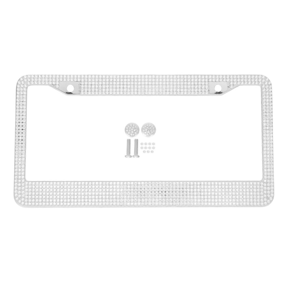 Kricely (As Show, One Size) Stainless Steel Frame Sparkly Bling License Plate Frame Compatible With Us Standard Vehicles