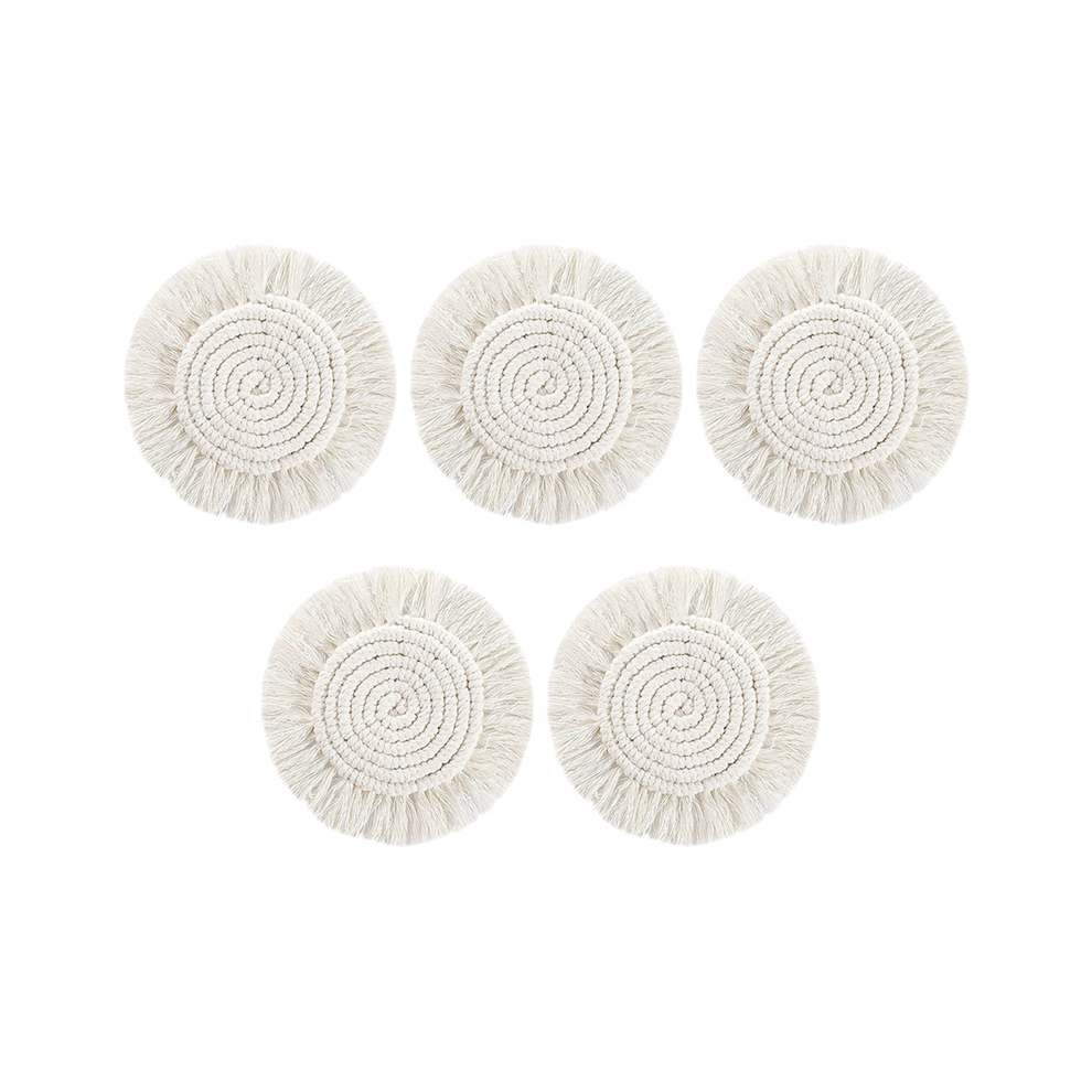 Dessous de Verre pour Absorbantes, Sous-Verres en Coton Faits à la Main Macramé Table Basse, Ensemble Boho avec Chaleur Glands