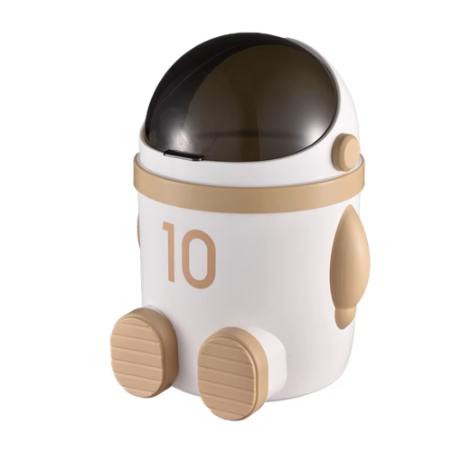 Astronaut-Themed Trash Can with Lid, Large Capacity, Light Brown 1