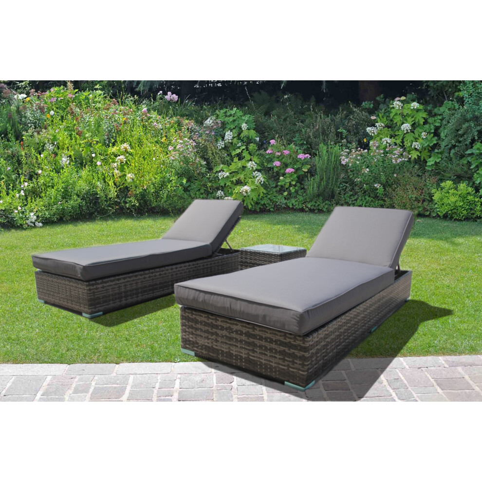 SUN LOUNGER BED RATTAN WICKER GARDEN OUTDOOR GREY TABLE AND CHAIRS FURNITURE PATIO