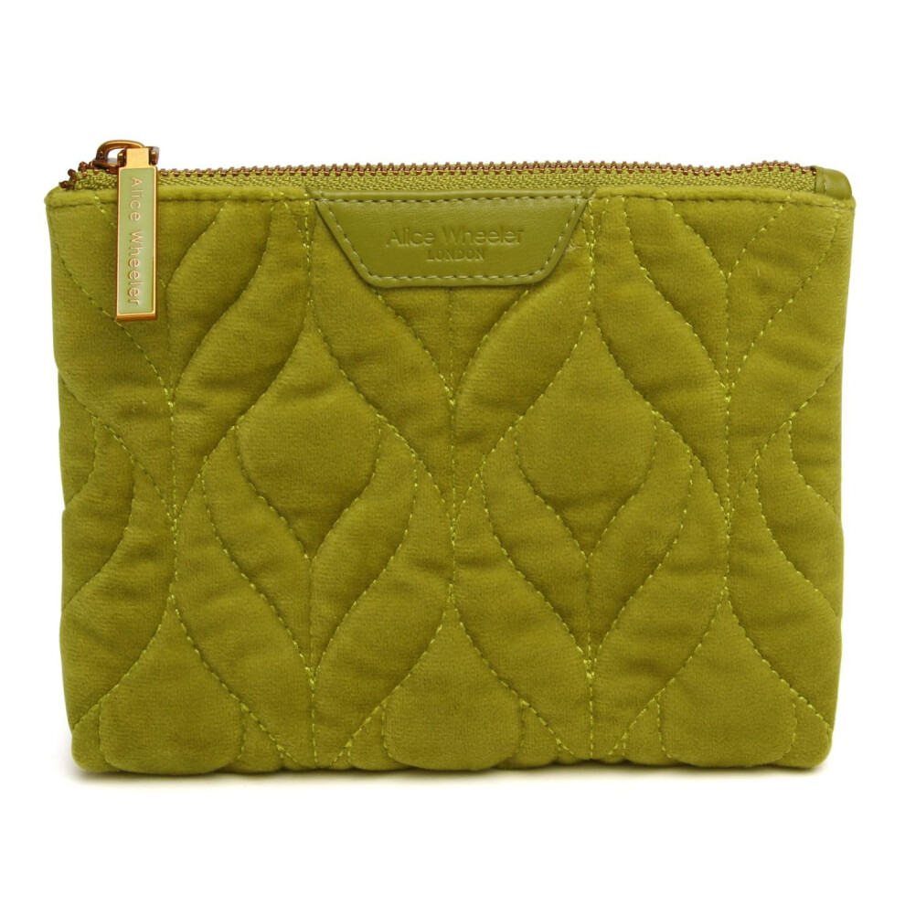 Alice Wheeler (Lime) Velvet Quilted Makeup Pouch