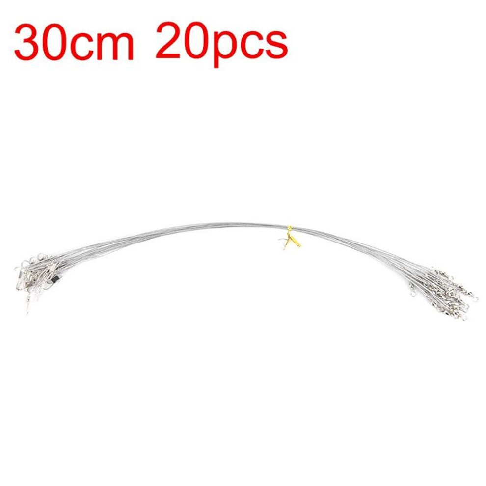 (silver, 30cm) Portable Swivel Fishing Accessory Leash 15cm 20cm 30cm General Steel Wire Leader 20pcs/lot