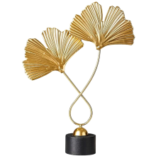 Decorazioni per La Casa Ornamenti In con Foglie Dorate di Ginkgo 2 e Base Scultura da Tavolo Semplice