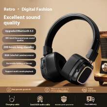 (Pure black) 2025 new retro wireless head-mounted Bluetooth headset mini plug-in card heavy bass e-sports noise reduction suitable