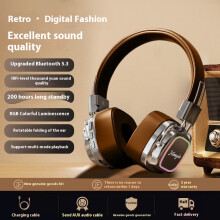 (Brown letters) 2025 new retro wireless head-mounted Bluetooth headset mini plug-in card heavy bass e-sports noise reduction suitable