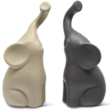 Loving Pair of Elephants in Beige & Grey - Modern Ceramic Sculpture
