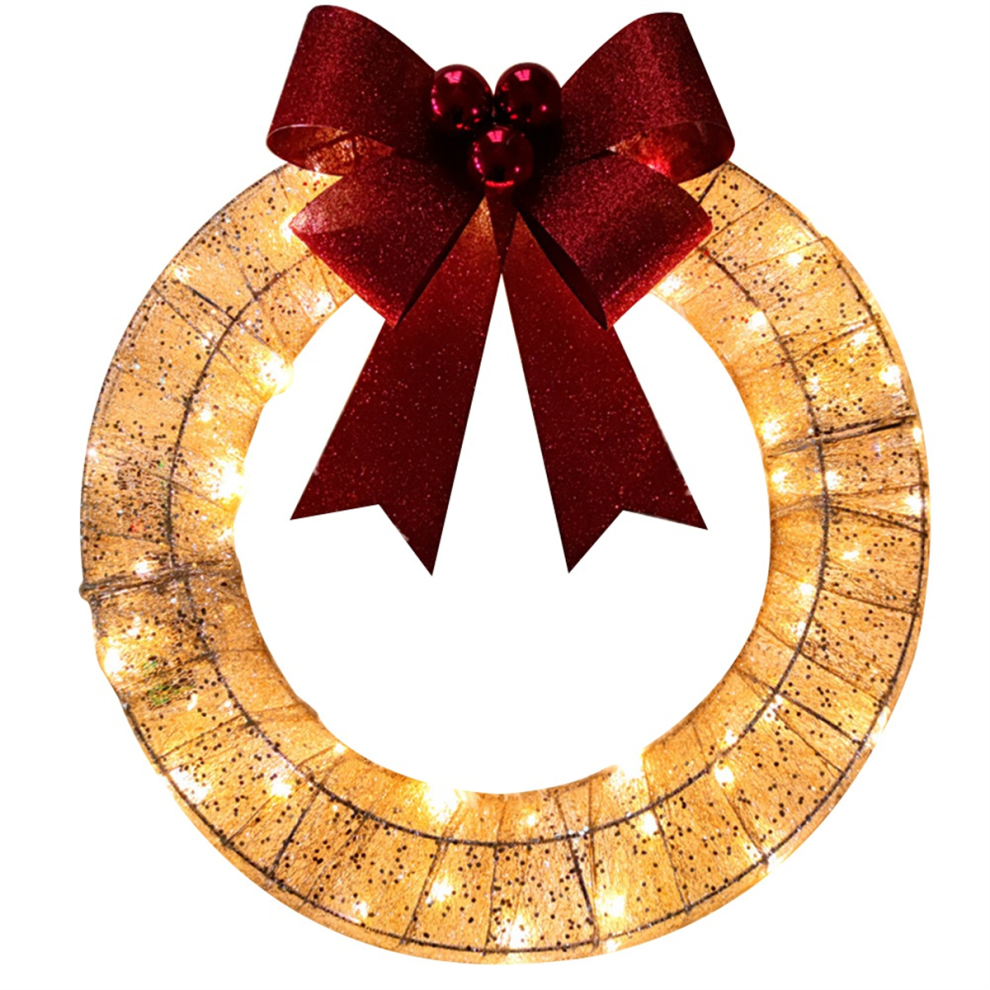 DéCoration de Couronne NoëL ExtéRieure IlluminéE, DéCorations SacréE avec LumièRes DoréEs