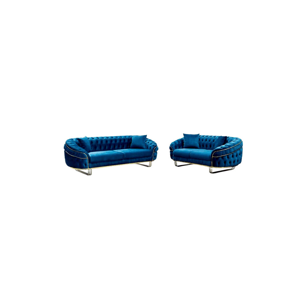 (Blue) Royal Modern Design Plush Velvet 3+2 Sofa Set