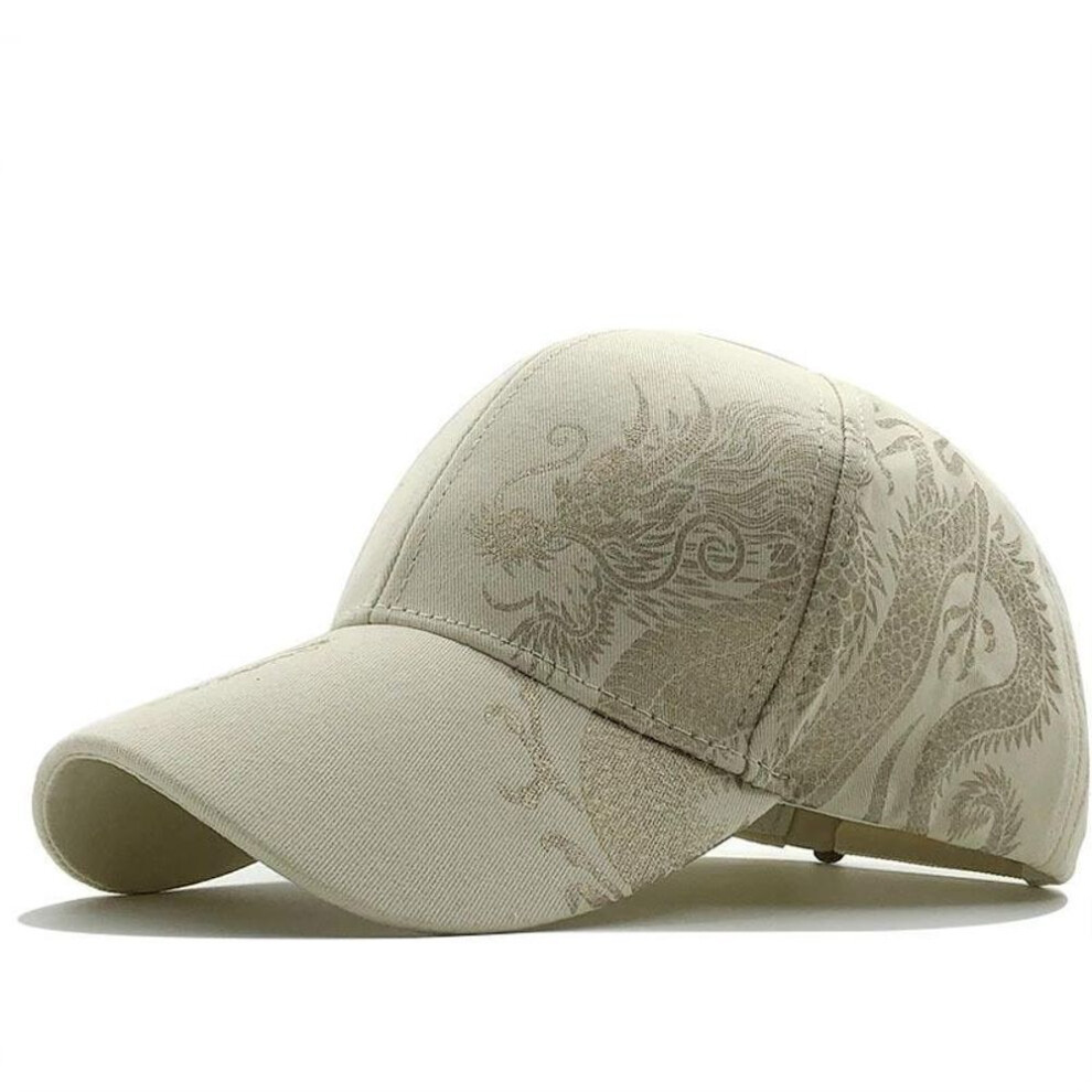 (beige) Spring Summer Chinese Style Dragon Design Pattern Baseball Cap Outdoor Caps Mens Trucker Hat Golf Hats Fishing Hat Sports Hats