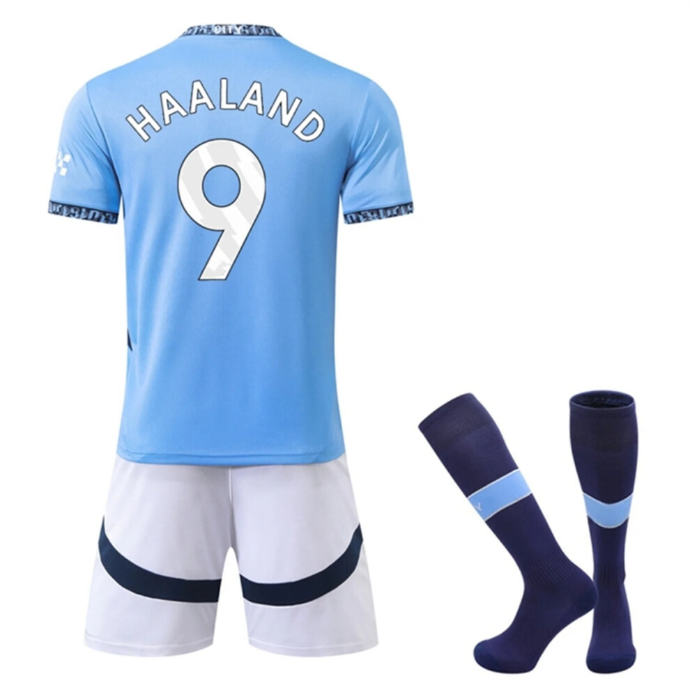 (L(175-180CM)) 2425 Home Blue Activewear No.9 HAALAND Football Fans Training Shirt Kits For Kids And Adults