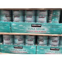 Kirkland Signature Skipjack Tuna Steak in Brine - Drained, 140g Cans, Pack of 12