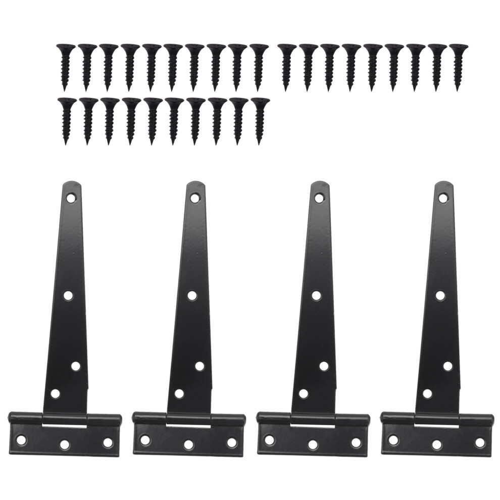 4 PCS 6 Inch Heavy Duty Door Hinges -Strap Tee Shed Hinge Gate for Wooden Gates (Black)