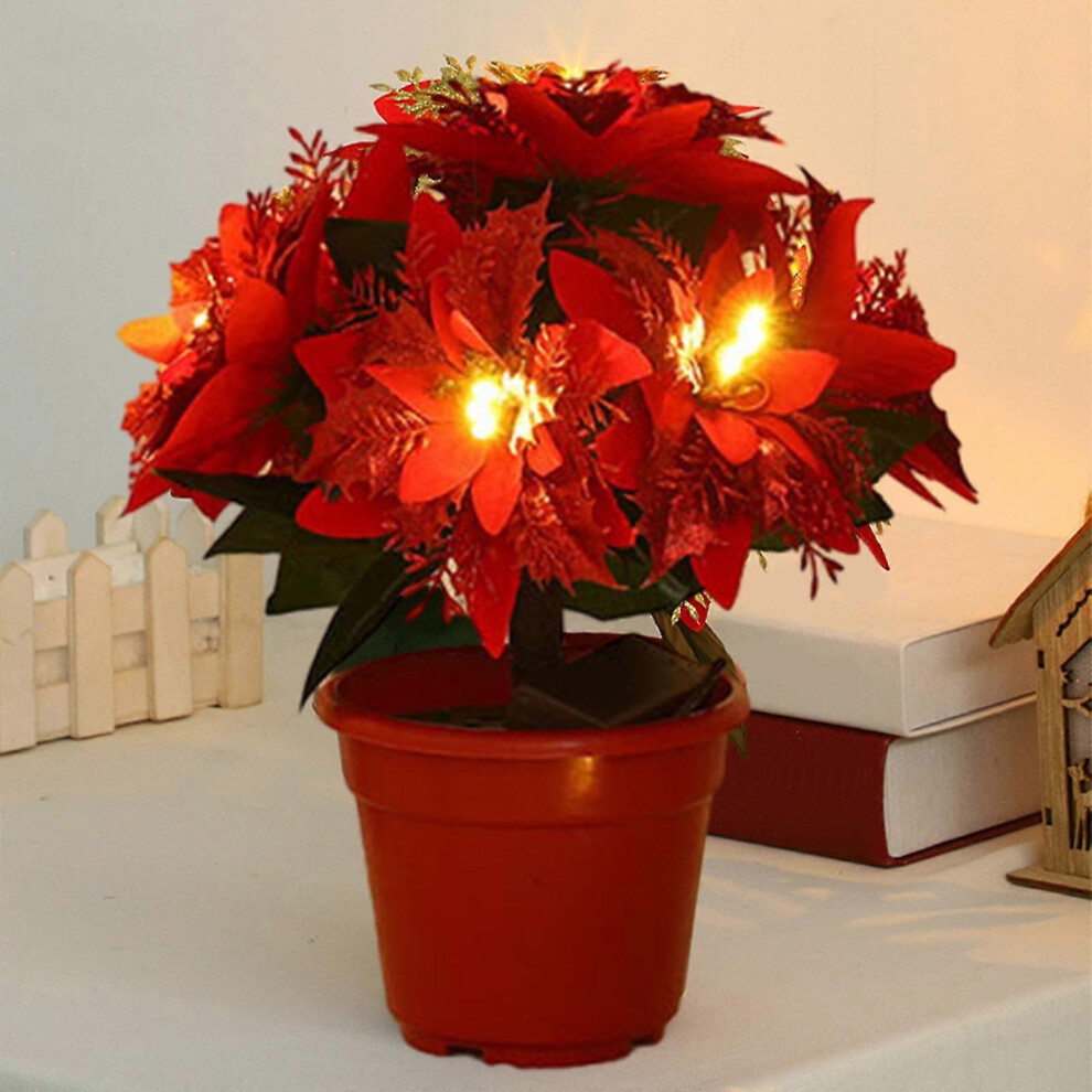 (As Show, One Size) Newway Tabletop Poinsettia Tree Light Christmas Plant With Lights Poinsettia Flowers Artificial Lighted For Holiday Party Centerpi 5062994731808