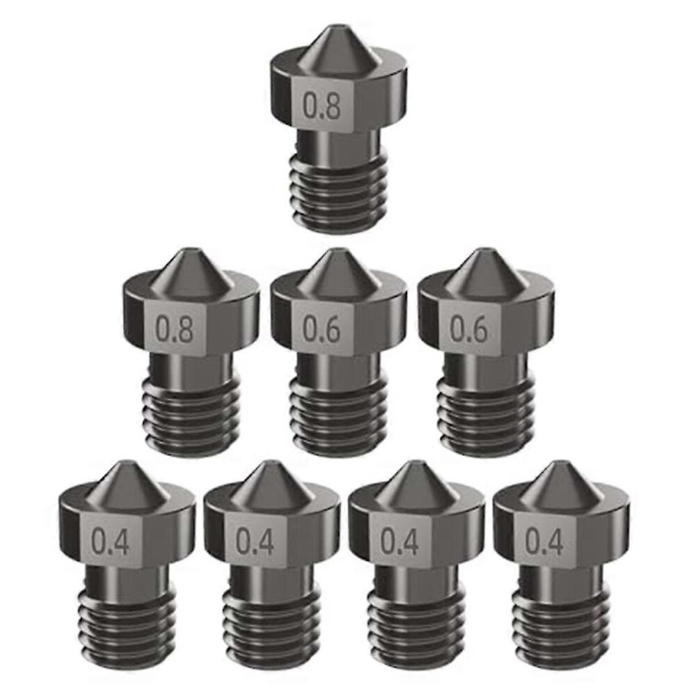 (As Show, One Size) 8Pcs Hardened Steel V6 Nozzle Kit, 3D Printer V6 Hotend Extruder Nozzles 0.4Mm 0.6Mm 0.8Mm For I3 5063595933066