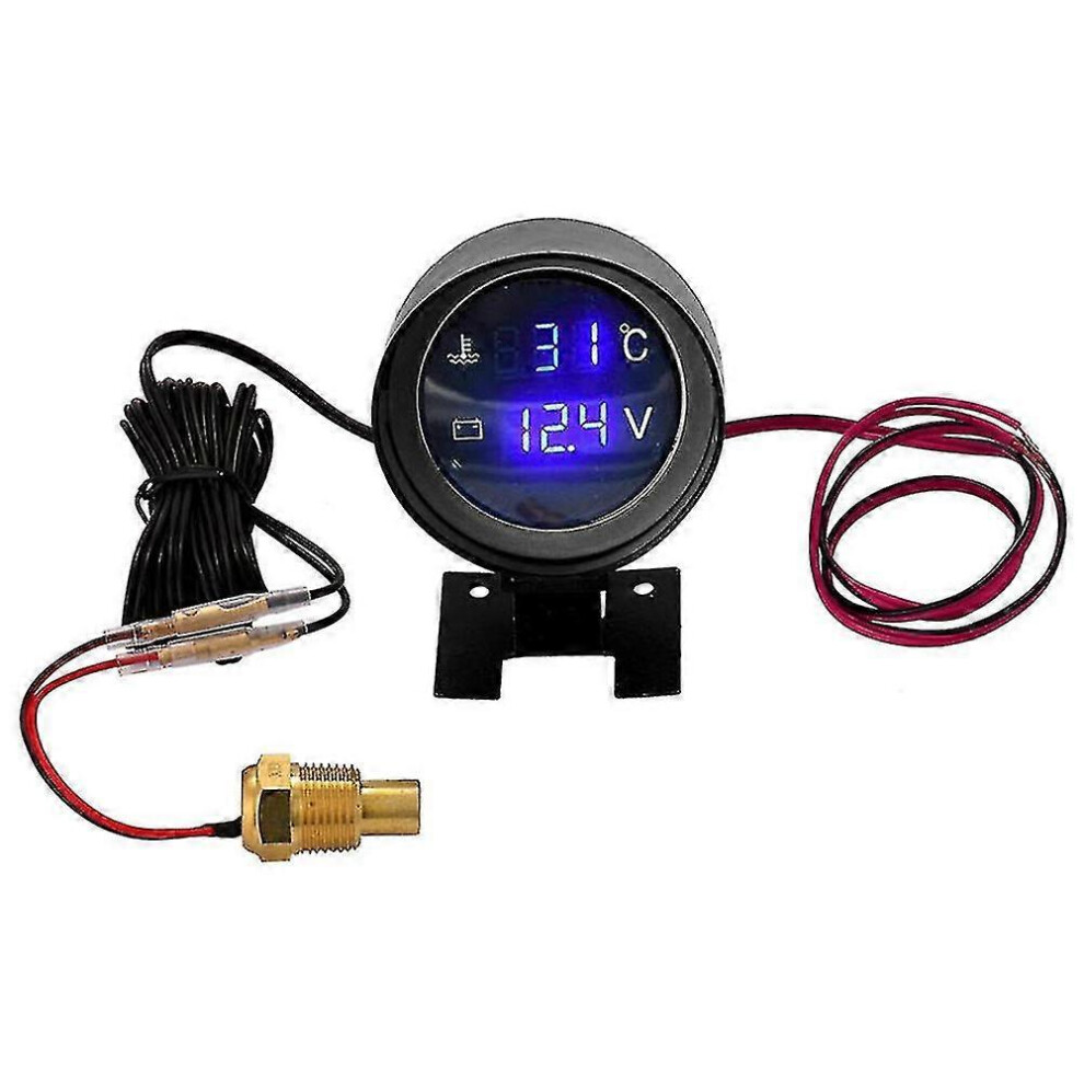 (As Show, One Size) 2 In 1 Car Water Temps Gauge Hd Lcd Display Voltmeter Temps Meter For Vehicle 5062994734205