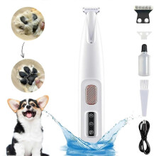 (As show, One size) Quiet Dog Clipper, Waterproof, Rechargeable Paw Trimmer for Pets with LED Light, Double Blade, For Long and Curly Pet Hair