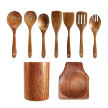 (As show, One size) 9 PCS Wooden Spoons for Cooking, Wooden Utensils for Cooking with Utensils Holder, Teak Wooden Kitchen Utensils Set