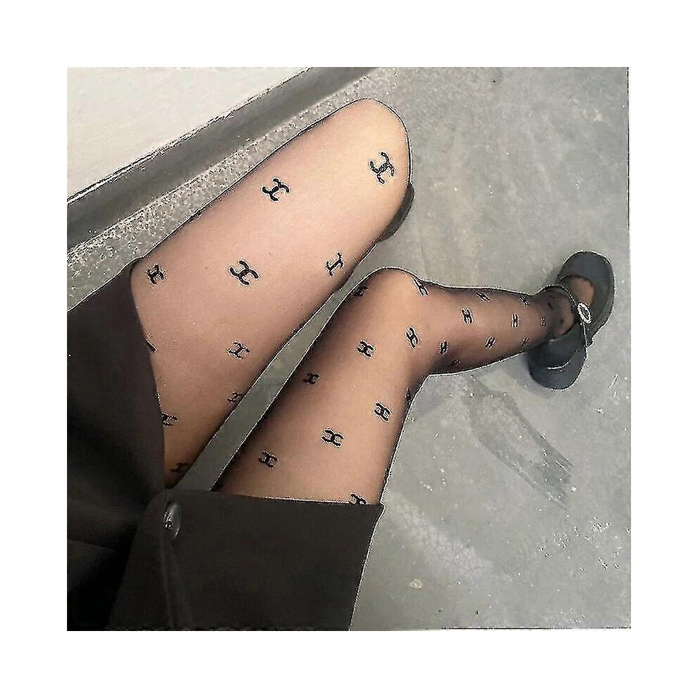(A, One Size) Double Letter Cc Transparent Slim Pantyhose Fishnet Stockings Sexy Stockings Pantyhose Party Club Black Tights Stocking 5062994721472