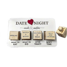 (As show, One size) Romantic Couples Game 5 Engraved Wooden Date & Night Dice Great Idea For Dinner, Valentine's Day Anniversaries Fun Games For Adults