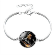 (As show, One size) Round Design All-match Alloy Bangle Bracelet, Popular Idol Elvis Singer Alloy Charm Bracelet (1 Piece, Silver)