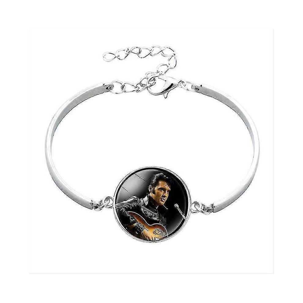 (As Show, One Size) Round Design All-Match Alloy Bangle Bracelet, Popular Idol Elvis Singer Alloy Charm Bracelet (1 Piece, Silver) 5062994739019