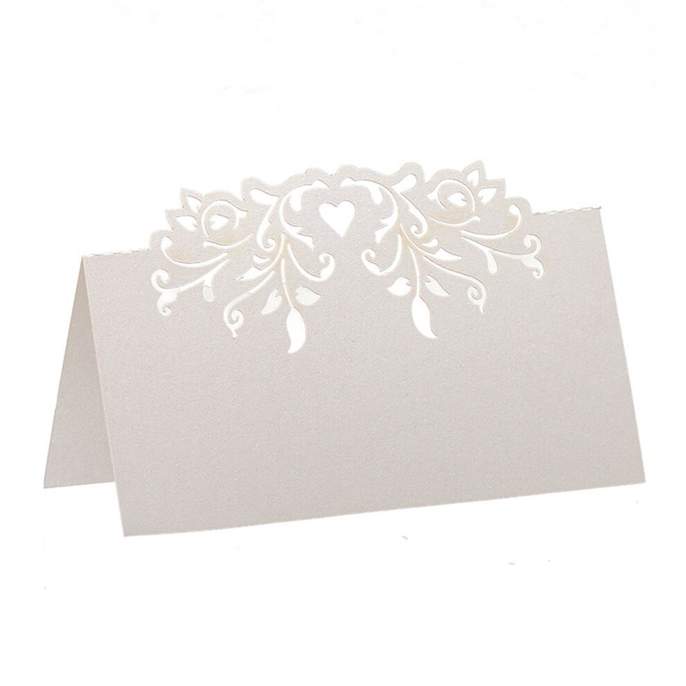 Torribaly 60Pcs Lace Wedding Table Name Place Cards Personalised Reception Decoration With Pattern Cardstock For Favors, White
