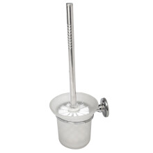Chrome ronde wandgemonteerde toiletborstel en houder van matglas