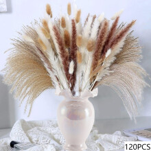 (C) 100Pcs Fluffy Pampas Dried Flowers Bouquet Home Decor Natural Bunny Rabbit Tail Grass Artifical Flower