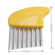 (Yellow) Stainless Steel Potato Chip Slicer Dough Vegetable Fruit Crinkle Wavy Slicer Knife Potato Cutter Chopper French