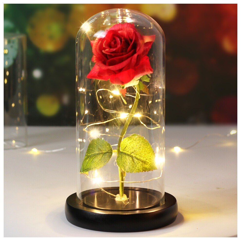Flemye (B45) Wedding Led Enchanted Galaxy Rose With Lights In Dome Beauty And The Beast Rose