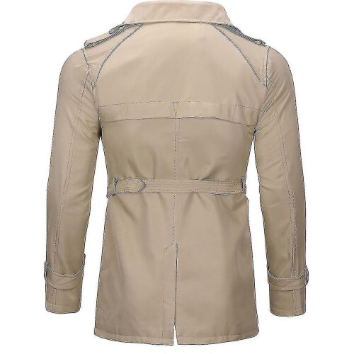 (XL, One size) Mens Double-breasted Solid Lapel Trench Coat#khaki 2