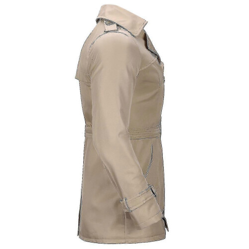 (XL, One size) Mens Double-breasted Solid Lapel Trench Coat#khaki 1