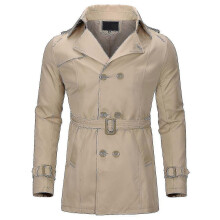 (XL, One size) Mens Double-breasted Solid Lapel Trench Coat#khaki