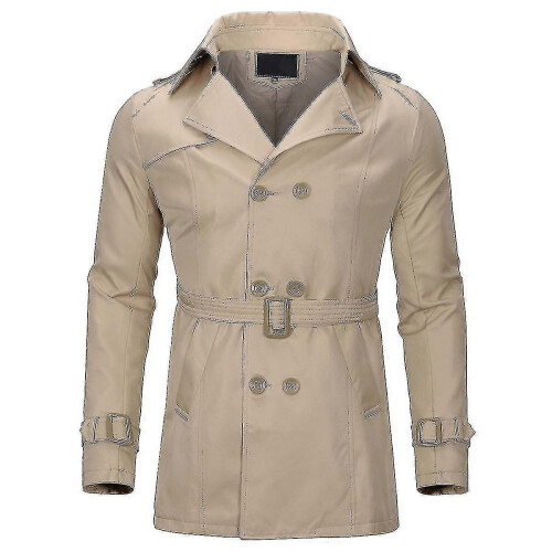 (XL, One size) Mens Double-breasted Solid Lapel Trench Coat#khaki