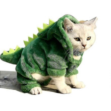 (L, One size) Pet Cat Clothes Dinosaur Costume Winter Pet Warm Hoodie #green