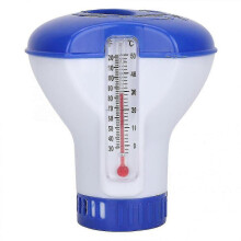 (As show, One size) Swimming Pool Floating Chlorine Dispenser With Thermometer Disinfection Accessories
