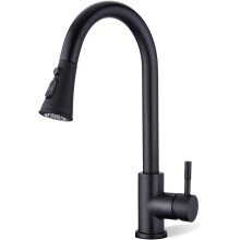 (Black) Kitchen sink mixer tap with pull down spray, chrome, single handle high arc pull out kitchen faucet