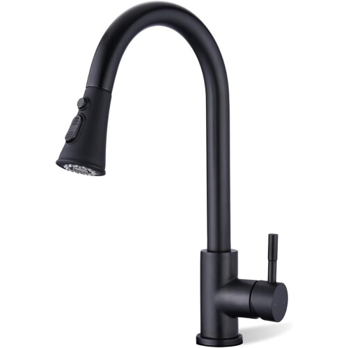 (Black) Kitchen sink mixer tap with pull down spray, chrome, single handle high arc pull out kitchen faucet