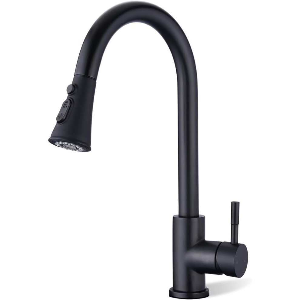 (Black) Kitchen sink mixer tap with pull down spray, chrome, single handle high arc pull out kitchen faucet