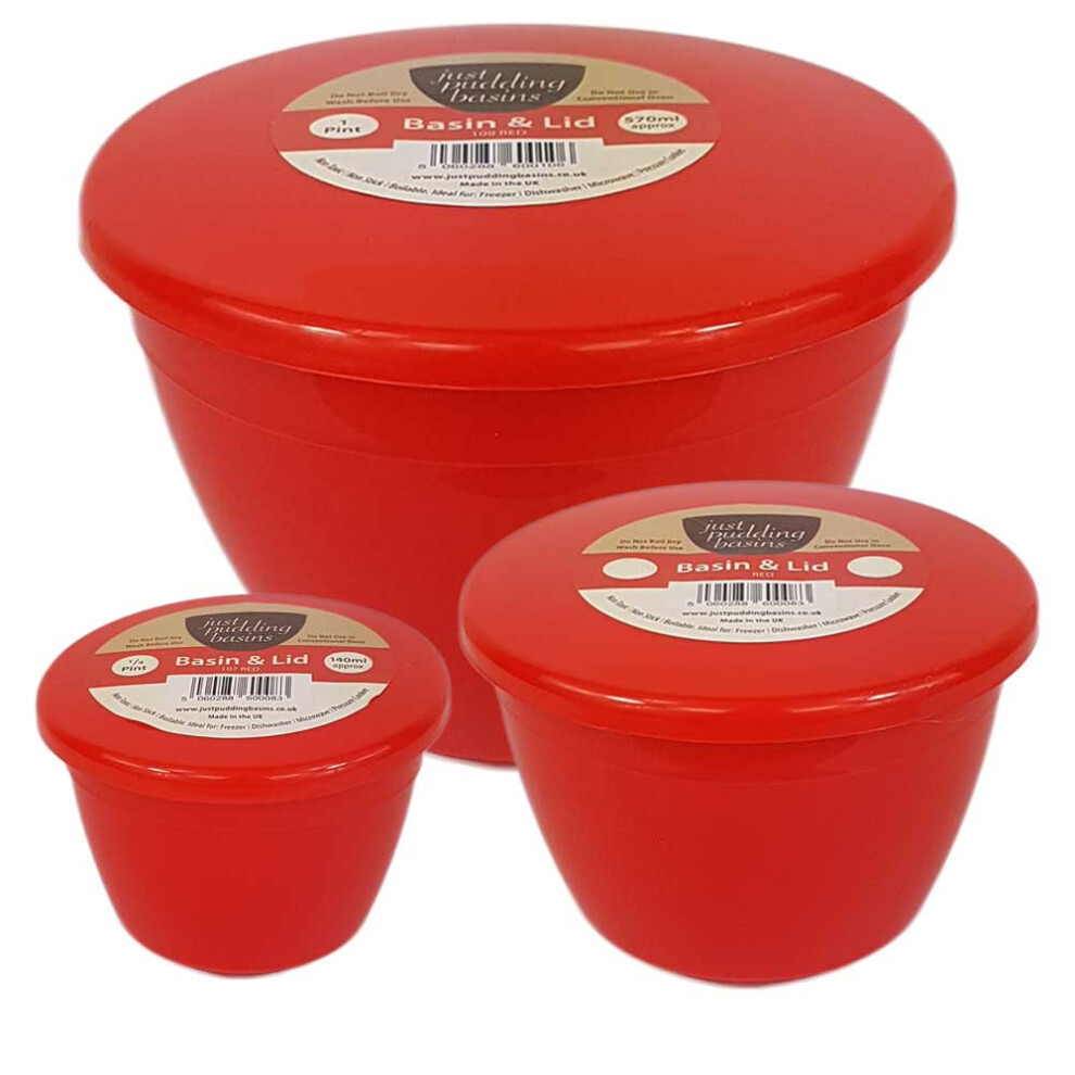 Just Pudding Basins (Red) Steamed Pudding Basins with Lids Sizes Â¼ Â½ 1 pint