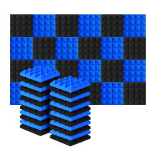 24Pcs 25X25X5Cm Studio Acoustic Soundproof Foam Pyramid Noise Insulation Sound Absorption Treatment Panels Black+Blue